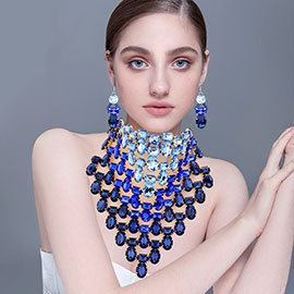 Multi Stone Cluster Bib Choker Evening Necklace