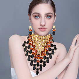 Multi Stone Cluster Bib Choker Evening Necklace
