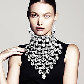 Multi Stone Cluster Bib Choker Evening Necklace