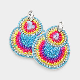 Faux Leather Back Boho Sequin Beaded Earrings