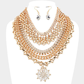 Marquise Stone Cluster Flower Pointed Statement Necklace