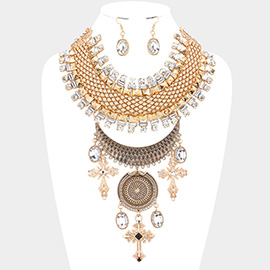 Triple Cross Accented Statement Necklace
