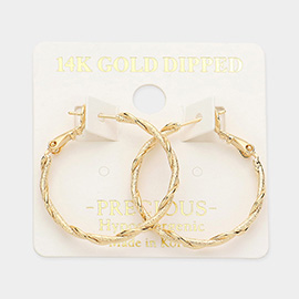 14K Gold Dipped Twisted Metal Hoop Earrings