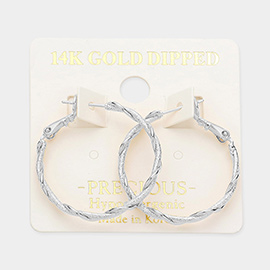 14K White Gold Dipped Twisted Metal Hoop Earrings