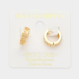 14K Gold Dipped Filigree Metal Hoop Earrings