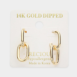 14K Gold Dipped Double Open Metal Oval Link Dangle Earrings