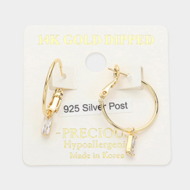 14K Gold Dipped Metal Hoop Baguette Stone Link Dangle Earrings