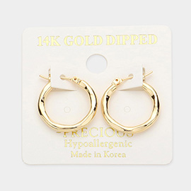 14K Gold Dipped 0.75 Inch Irregular Metal Hoop Pin Catch Earrings