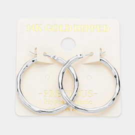 14K White Gold Dipped 1.1 Inch Irregular Metal Hoop Pin Catch Earrings