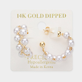 14K Gold Dipped Pearl Hoop Earrings