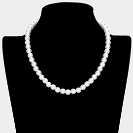 White Gold Dipped Brass Metal 8mm Pearl Necklace