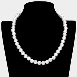 White Gold Dipped Brass Metal 10mm Pearl Necklace