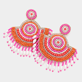 Felt Back Pearl Fringe Beaded Dangle Earrings