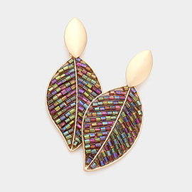 Beaded Leaf Dangle Earrings