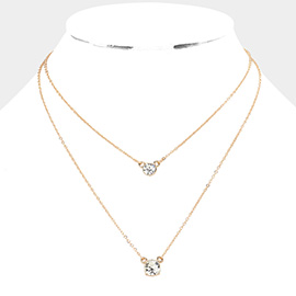 Double Round Stone Pendant Layered Neacklace