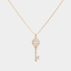Rhinestone Embellished Key Pendant Necklace