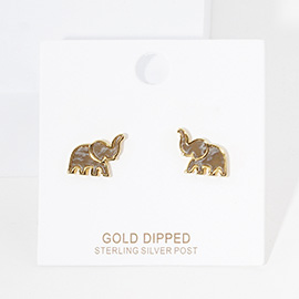 Gold Dipped Natural Stone Elephant Stud Earrings