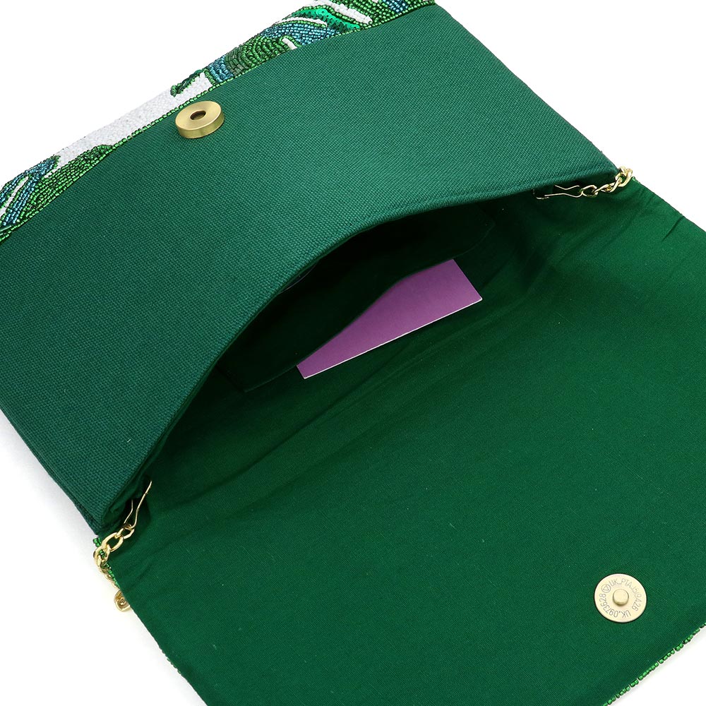 Sequin Seed Beaded Tropical Leaf Clutch / Crossbody Bag