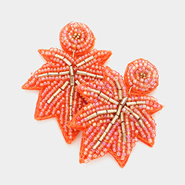 Felt Back Beaded Maple Leaf Dangle Earrings