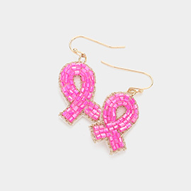 Felt Back Beaded Pink Ribbon Dangle Earrings