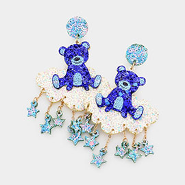 Glittered Bear Cloud Star Link Baby Mobile Dangle Earrings