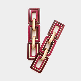 Wood Resin Open Rectangle Link Dangle Earrings