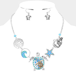 Sand Dollar Wave Turtle Starfish Mermaid Link Necklace