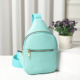 Solid Faux Leather Sling Bag