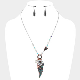 Pearl Feather Heart Angel Wing Pendant Necklace