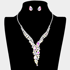Teardrop Round Stone Cluster Rhinestone Necklace