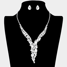 Teardrop Round Stone Cluster Rhinestone Necklace