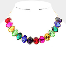 Rainbow Oval Stone Evening Necklace