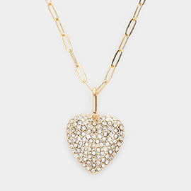 Rhinestone Embellished Heart Pendant Long Necklace