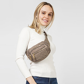 Quilted Multi Pocket Sling Bag / Fanny Pack / Belt Bag