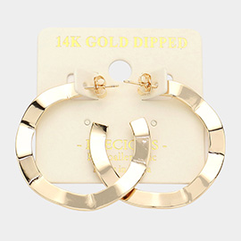 14K Gold Dipped 1.2 Inch Wavy Metal Hoop Earrings