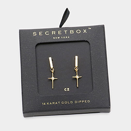 Secret Box _ 14K Gold Dipped CZ Cross Dangle Earrings