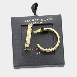 Secret Box _ 14K Gold Dipped CZ Embellished Hoop Earrings