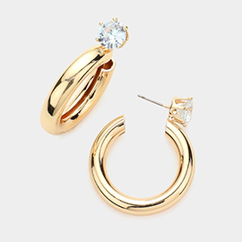 Secret Box _ Stone Pointed Metal Hoop Earrings