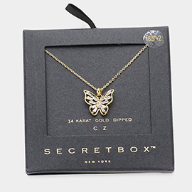 Secret Box _ 14K Gold Dipped CZ Butterfly Pendant Necklace