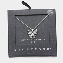 Secret Box _ Sterling Silver Dipped CZ Butterfly Pendant Necklace