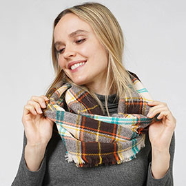 Plaid Check Patterned Infinity Scarf