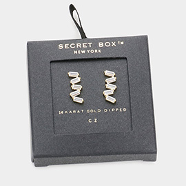 Secret Box _ 14K Gold Dipped CZ Baguette Stone Cluster Stud Earrings