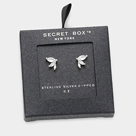Secret Box _ Sterling Silver Dipped Triple CZ Marquise Stone Stud Earrings