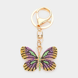 Rhinestone Embellished Metal Butterfly Keychain