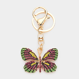 Rhinestone Embellished Metal Butterfly Keychain