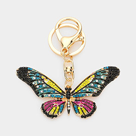 Rhinestone Embellished Metal Butterfly Keychain