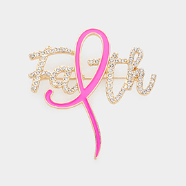 Enamel Metal Pink Ribbon Pointed Faith Message Pin Brooch