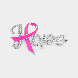 Enamel Metal Pink Ribbon Pointed Hope Message Pin Brooch