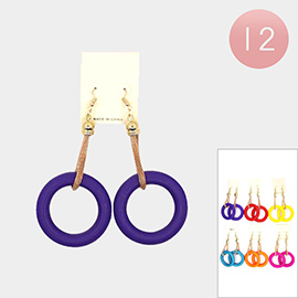 12Pairs - Colored Wood Open Circle Dangle Earrings