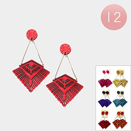 12Pairs - Cut Out Colored Wood Dangle Earrings